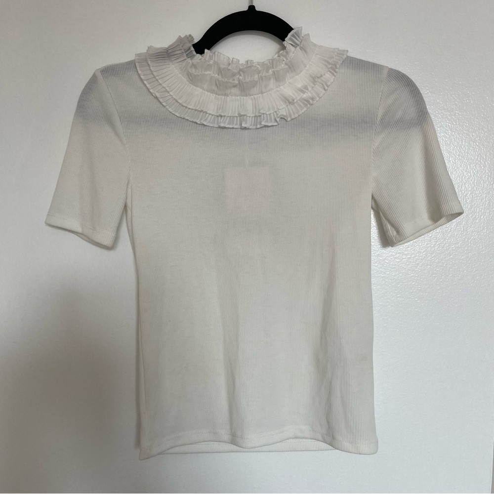 ZARA NWT White Semi Sheer Mock Neck Short Sleeve Top Blouse S XS